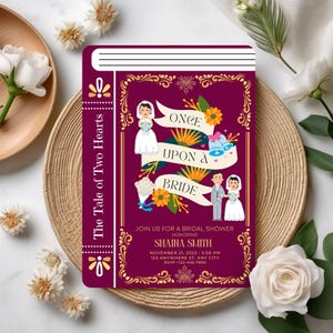 Faire-part nuptiale sur le thème du livre, Faire-part livres pour shower de mariage, Thème littéraire élégant, Mariage dans une bibliothèque, Carte d'invitation à une lecture créative