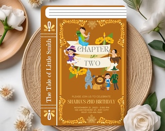 Story Book Themed Birthday Invitation, Golden Color Fairytale Book Invite Editable, Library Birthday Template, Magical Book Party Birthday