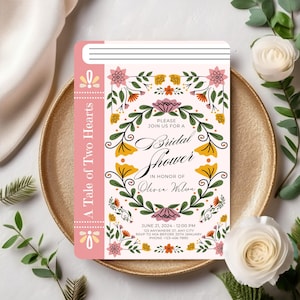 Sprookjesachtige bruids douche uitnodiging, grillige bloem Fantasy boek kaart, bruiloft douche uitnodigen, Enchanted Garden Party uitnodigen, bloemen bruiloft