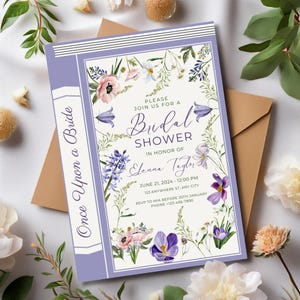 Sprookjesachtige bloemen bruids douche uitnodiging, betoverende tuin thema, grillige tuin vrijgezellenfeest uitnodiging, sprookjesachtige bloemen elegantie kaart