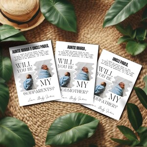 Godparents proposal for baptism minimalist template, Modern proposal for godmother, Will you be my godfather proposal custom template