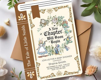 Baby Shower Invite Bookish, Book Invitation for Baby Shower, Once Upon A Time Baby Book Fairytale Card, Next Chapter Baby Shower Invitation