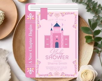 Castle baby shower invite, Fairy tale baby shower invitation, Book baby shower invitation, A new chapter begins Invite,  Fantasy Book Theme