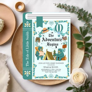L'aventure commence, livre d'invitation pour baby shower, livre d'invitation pour baby shower dans la jungle, carte sur le thème de baby shower, voyage de camping avec les ours
