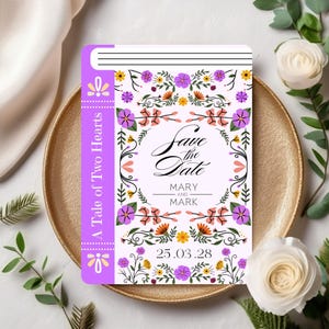 Save the Date Book Themed Wedding Invitation, Floral Wedding Stationery, Enchanted Garden Wedding Invite, Fairytale Storybook Invitation
