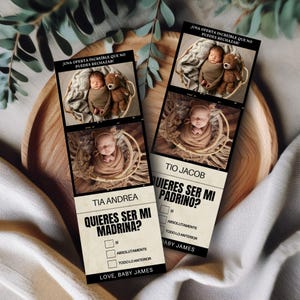 Quieren ser mis padrinos de bautizo, Propuesta de padrinos en español bautizo, Quieres ser mi madrina de bautizo, Spanish Ticket Template
