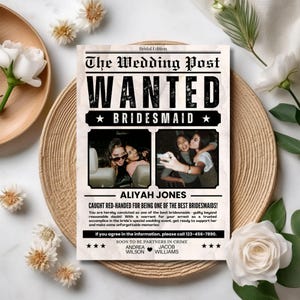 Cartel de se busca dama de honor, Se busca propuesta de dama de honor, Cartel de se busca boda, Plantilla de periódico para preguntar a la dama de honor, ¿Quieres ser mi dama de honor?