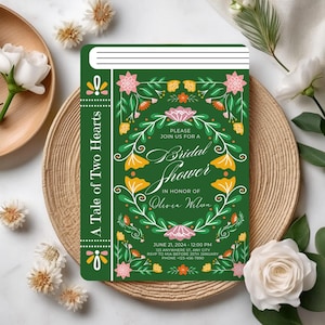 Faire-part de douche nuptiale fantaisie fleur lunatique, invitation de shower de mariage, invitation de garden-party enchantée, livre de rêve carte, conception de conte de fées