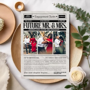 婚約新聞テンプレート、婚約写真発表カード、未来の夫婦婚約写真撮影、Canva ウェディング新聞テンプレート