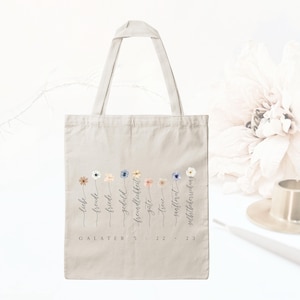 Bedruckte Baumwolltasche I Liebe I Freude I Friede I Geduld I Freundlichkeit I Güte I Treue I Sanftmut I Selbstbeherrschung