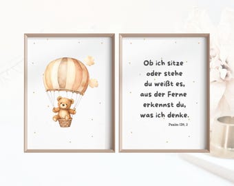 Christian Posters Children's Poster Bear Digital Download Bible Verse Psalm 139:2 Set of 2 Posters Bundle