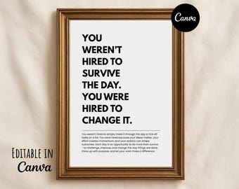 Arte mural con frase motivacional "Cambia el día" para el trabajo, póster de decoración de oficina, Canva editable e imprimible, descarga digital inspiradora.