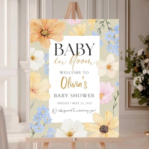 Baby in bloom welcome sign baby in bloom Baby Shower Editable Baby Shower Welcome sign Template Boho floral Wildflower Baby Shower Sign