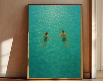 Swimming in Green Abstract Print | Vintage Retro Minimalist Green Wall Art | Digital Download