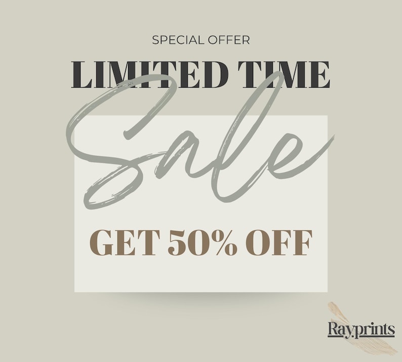 Op de afbeelding: Een promotionele afbeelding met een lichtbeige achtergrond. De tekst "SPECIAL OFFER" staat bovenaan, gevolgd door "LIMITED TIME" in een vet, donker lettertype. Het woord "Sale" is in cursieve stijl geschreven. Hieronder staat "GET 50% OFF".
