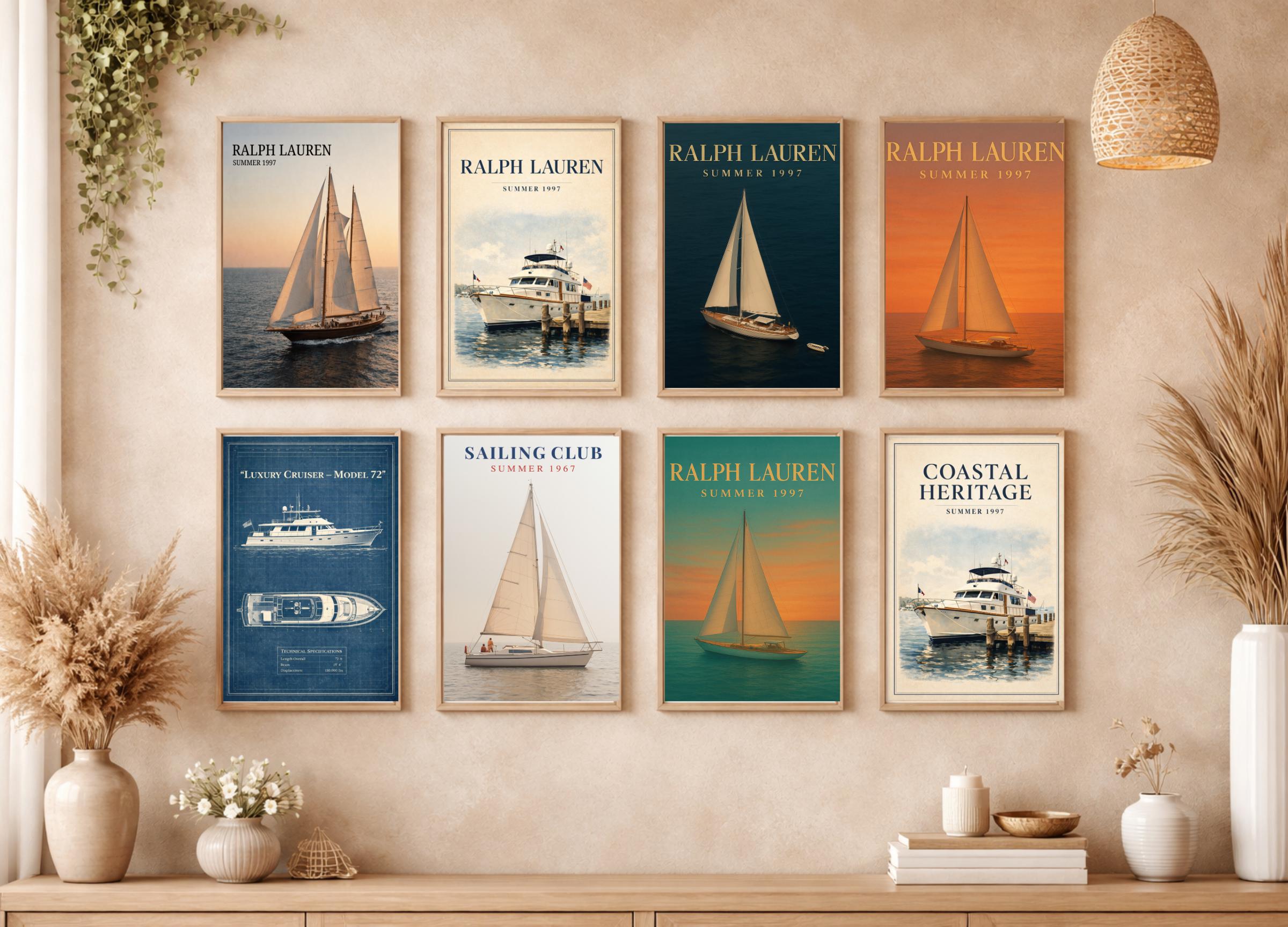 ラルフローレン　イラスト入りアートフレーム　4枚セット Ralph lauren gallery wall - Etsy 日本