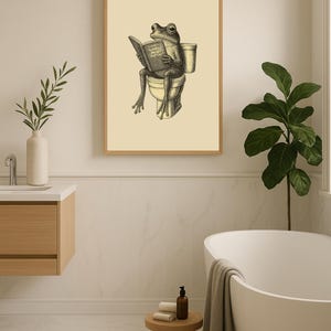 Retro Frog on Toilet Print | Funny Bathroom Wall Art | Quirky Frog Poster Decor | Playful Toilet Humor Artwork | Digital Download Printable