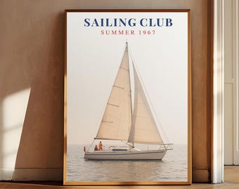 Fashion Magazine Sailboat Wall Art, Old Money Style Printable Poster, Retro Luxury Nautical Decor, Preppy Fashion Canvas Digital Download