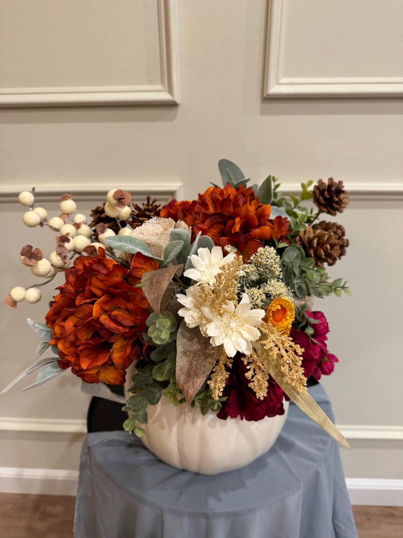 Pumpkin Fall Arrangement, Fall Centerpiece, Autumn Silk Floral ...
