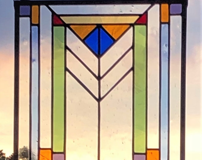 Stained Glass Window Panel With Chevrons Craftsman Style Etsy