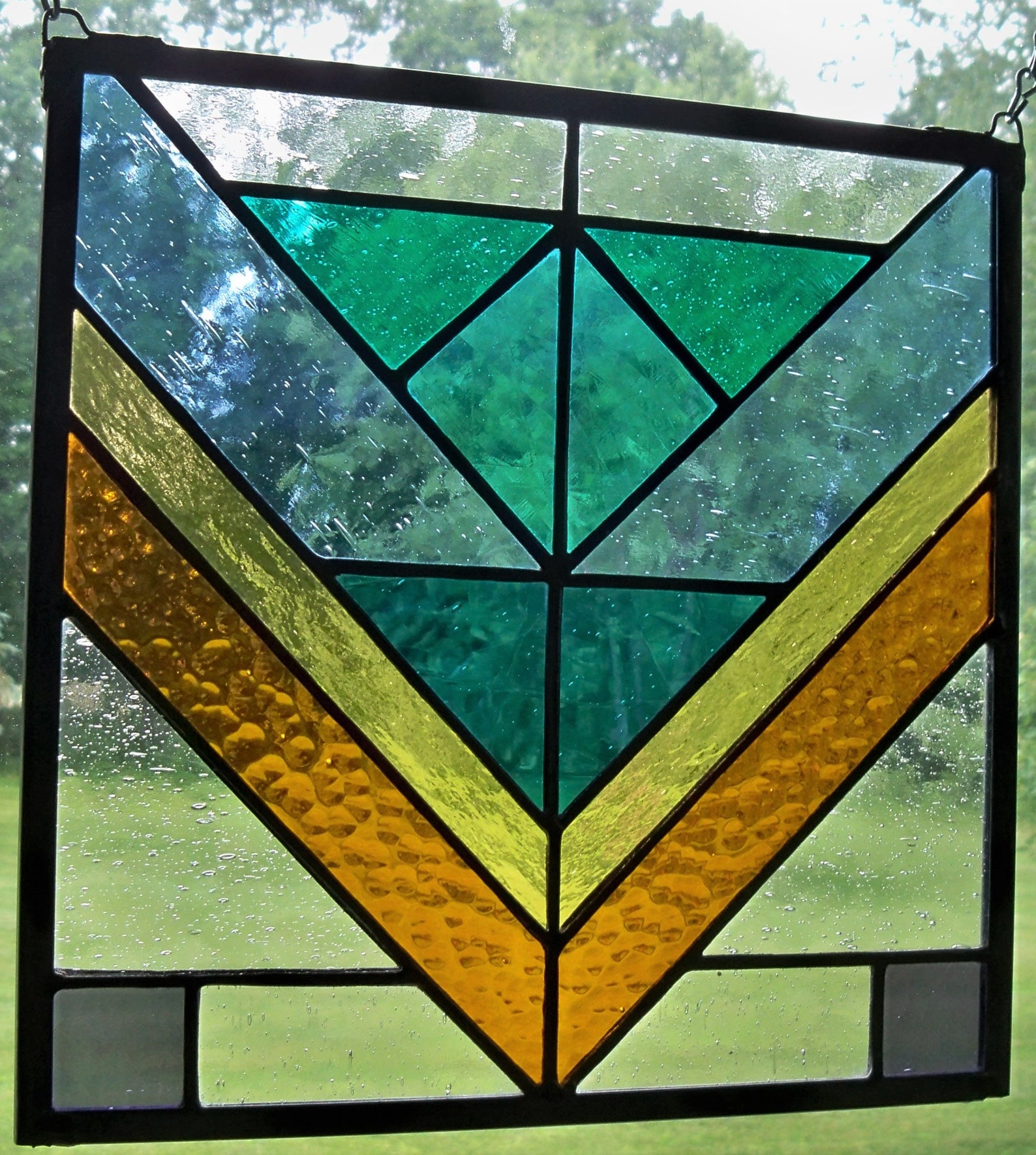 Stained Glass Window Panel With Chevrons Etsy