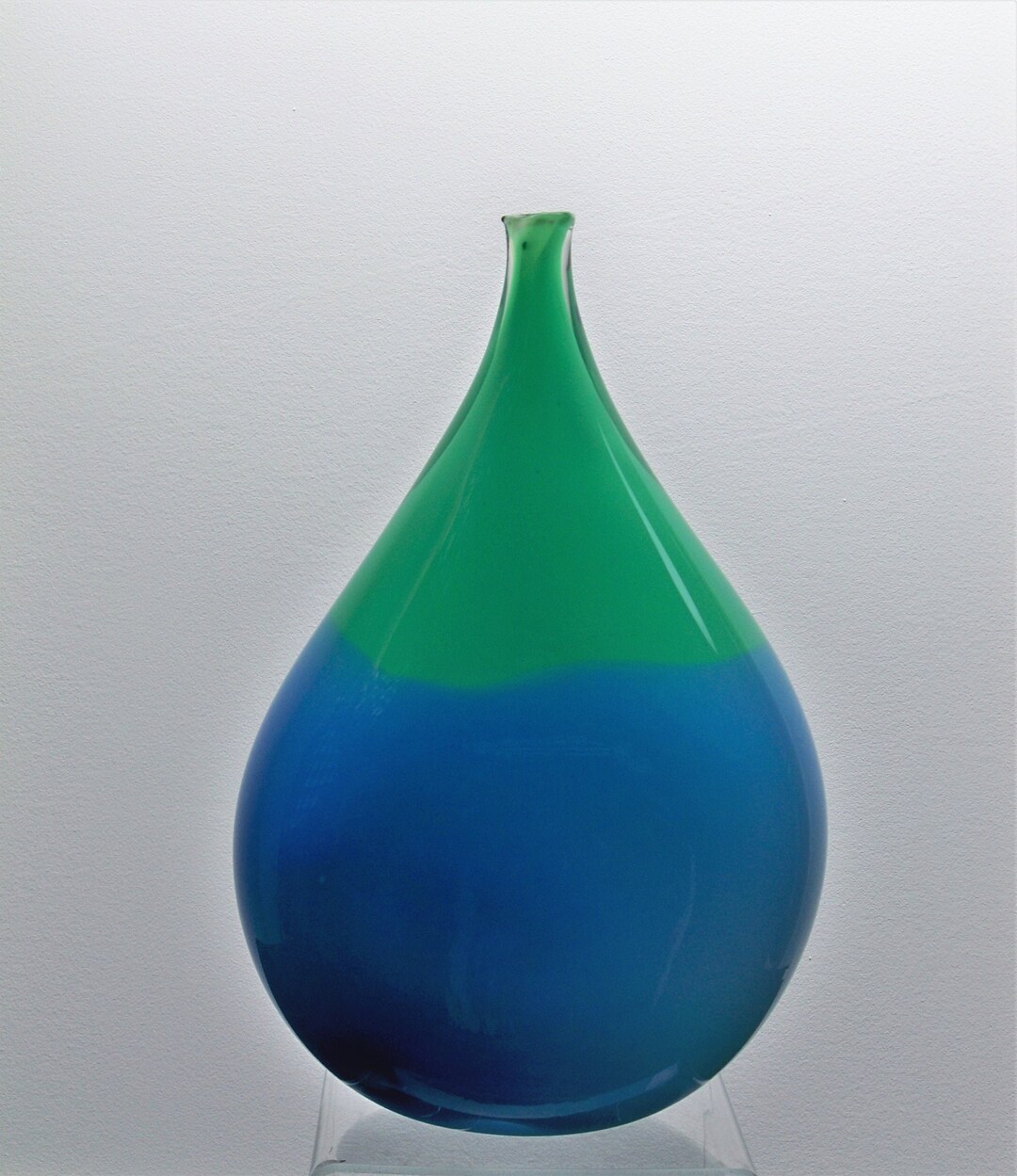 Hand Blown Art Glass Teardrop Flat Sided, Blue and Green Vase Etsy