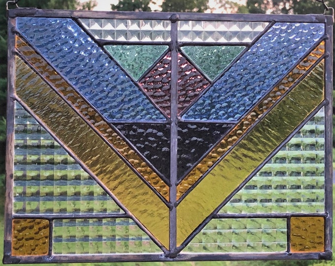 Craftsman Style Colorful Window Panel With Chevrons Etsy