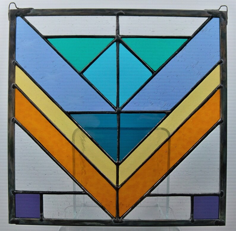 Stained Glass Window Panel With Chevrons Etsy