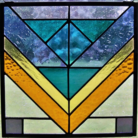 Stained Glass Window Panel With Chevrons Etsy