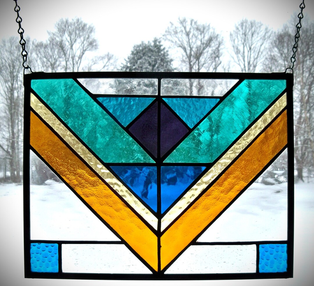 Stained Glass Window Panel With Chevrons Etsy