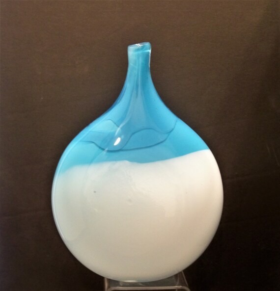 Hand Blown Art Glass Teardrop Vase Blue and White Etsy