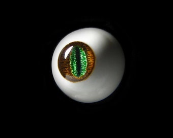 NEW 14mm eyes with slit pupil in Brown - Green, reptile eyes, cat eyes, snake eyes, dragon eyes, fantasy eyes, bjd eyes, resin eyes