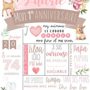 Girl's 1st Birthday Poster - Forest Animal Theme - Personalized Digital Poster - Baby's First Birthday Gift