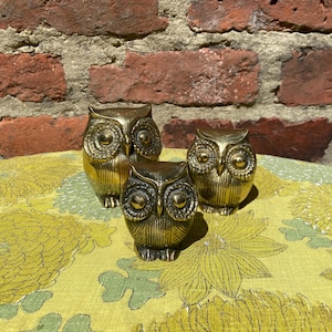 Vintage Set of Three Brass Owl Figurines