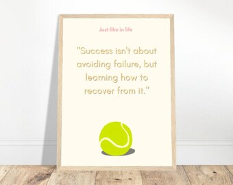 Afiche motivacional, Premium: “El éxito no consiste en evitar el fracaso, sino en aprender a recuperarse de él”. Afiche de tenis