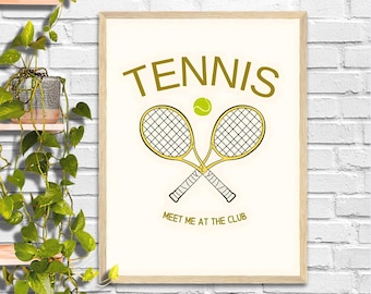 Póster de tenis vintage: "Encuéntrame en el club". Póster con marco de madera de primera calidad.