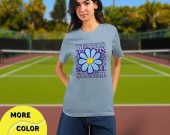 Camiseta de cuello redondo unisex premium: "Camiseta de tenis con flores"