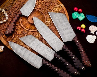 Hand Forged Damascus Chef Knife Set - 5 Piece Kitchen Knives