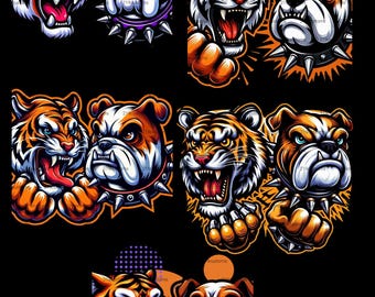 Mascota de bulldog tigre feroz PNG: Clipart de equipo deportivo (descarga digital, 5 archivos)