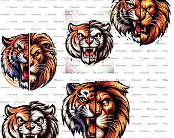 Mascota de león tigre feroz PNG: Clipart de equipo deportivo (descarga digital) 5 archivos