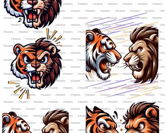 Mascota de tigre león feroz PNG: Clipart deportivo (descarga digital) 5 archivos (2)