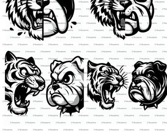 Mascota bulldog tigre feroz: Clipart de equipo deportivo (descarga digital, 4 archivos PNG)