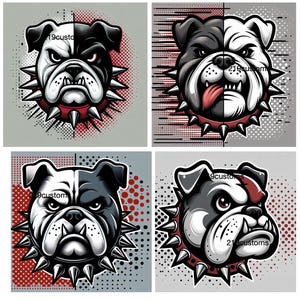 Bulldog PNG files, Spiked collar, red and gray, Cartoonish, Fighting Bulldog, 4 files