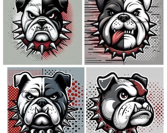 Archivos PNG de bulldog de dibujos animados: Gráficos de collar con púas (4 archivos)