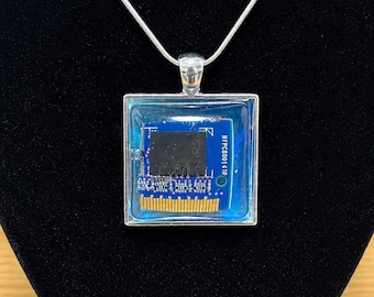 Upcycled Computer Chip Necklace | Resin Tech Pendant, Geek Chic Jewelry