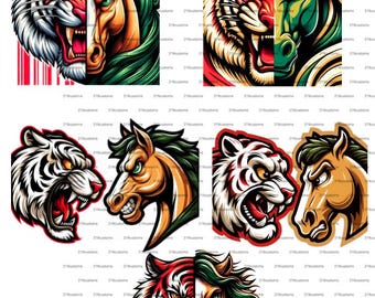 Mascota Mustang Tigre Feroz PNG: Clipart de Equipo Deportivo (Descarga Digital, 5 Archivos) (1.er Conjunto)