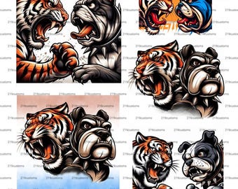 Mascota de bulldog tigre feroz PNG: Clipart de equipo deportivo (descarga digital, 5 archivos) (4.º conjunto)