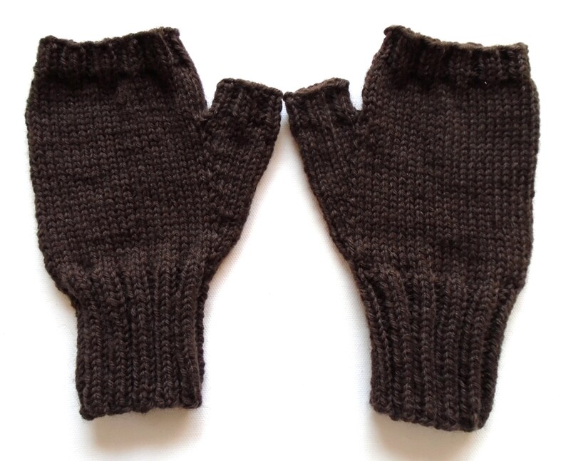 knitted gloves Fingerless Gloves size ML Handknit Gloves Brown Texting Gloves for Men and Teen Boys wool gloves mitts Hand Warmers
