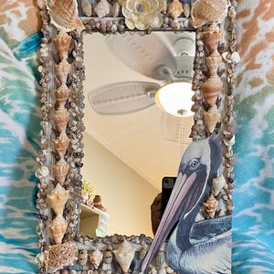 Seashell & Pelican Coastal Mirror: Beach House Wall Decor