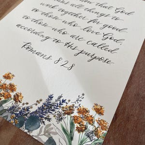 Romans 8:28 Italian Paper Scripture Print With Florals• Watercolor ...